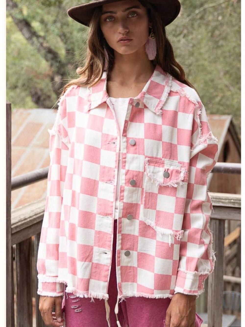 Pol barbie pink & white checkered boho y2k Shacket small